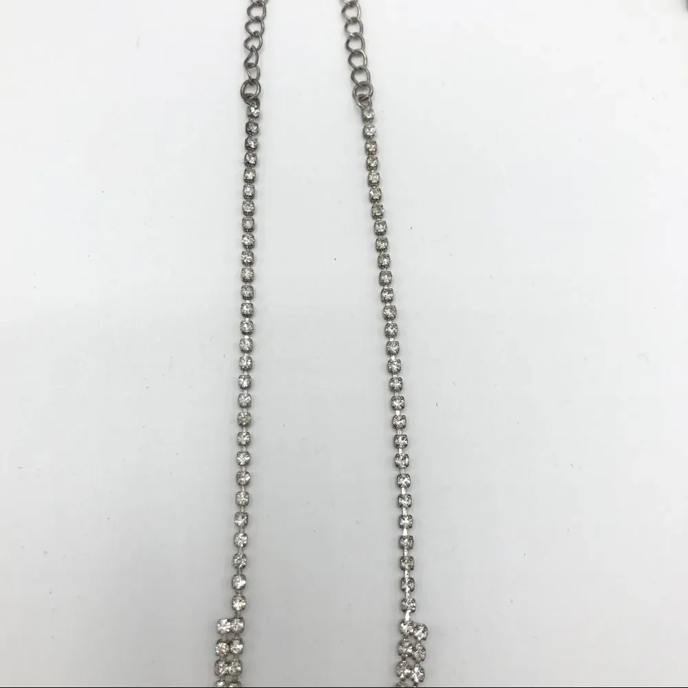 Vintage Necklace Rhinestone Silver Tone Y Drop